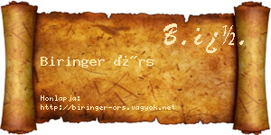 Biringer Örs névjegykártya